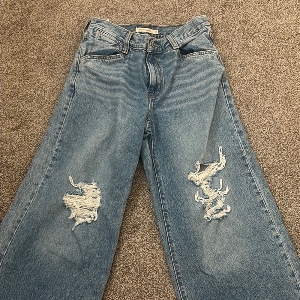 Levi's Blue Flare Wide Leg Jeans Distressed Vintage